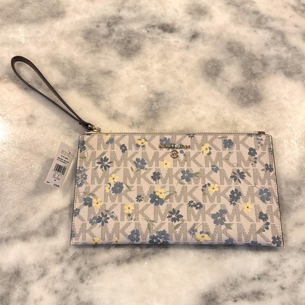 MICHAEL KORS Jet Set Floral MK Signature LG Zip Clutch Wristlet